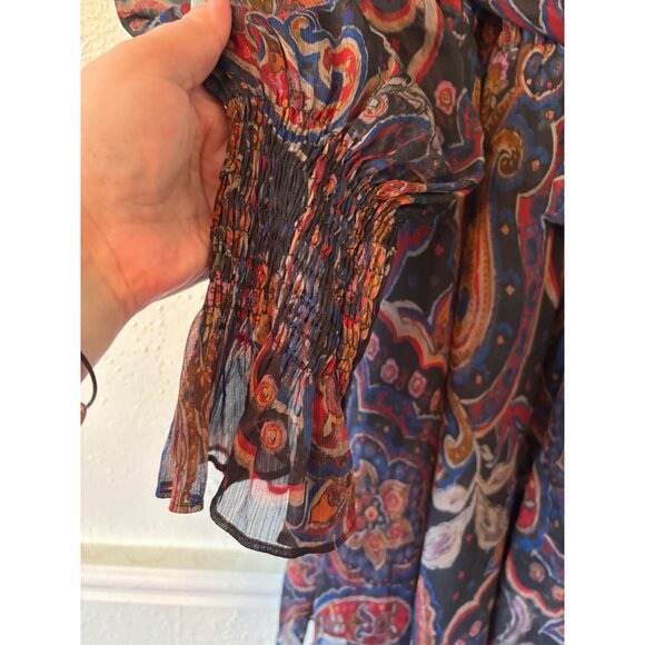 Zara Chiffon Paisley Printed Mini Dress With Belted Waist & Long Sleeves - Picture 12 of 12
